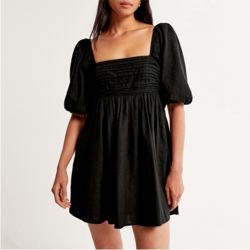 Abercrombie & Fitch Emerson Poplin Puff Sleeve Mini Dress Black Size S